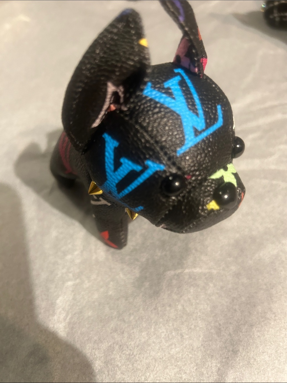 Designer inspired Black Multicolor Monogram Puppy Charm with Gold Accents - Picture 2 of 5